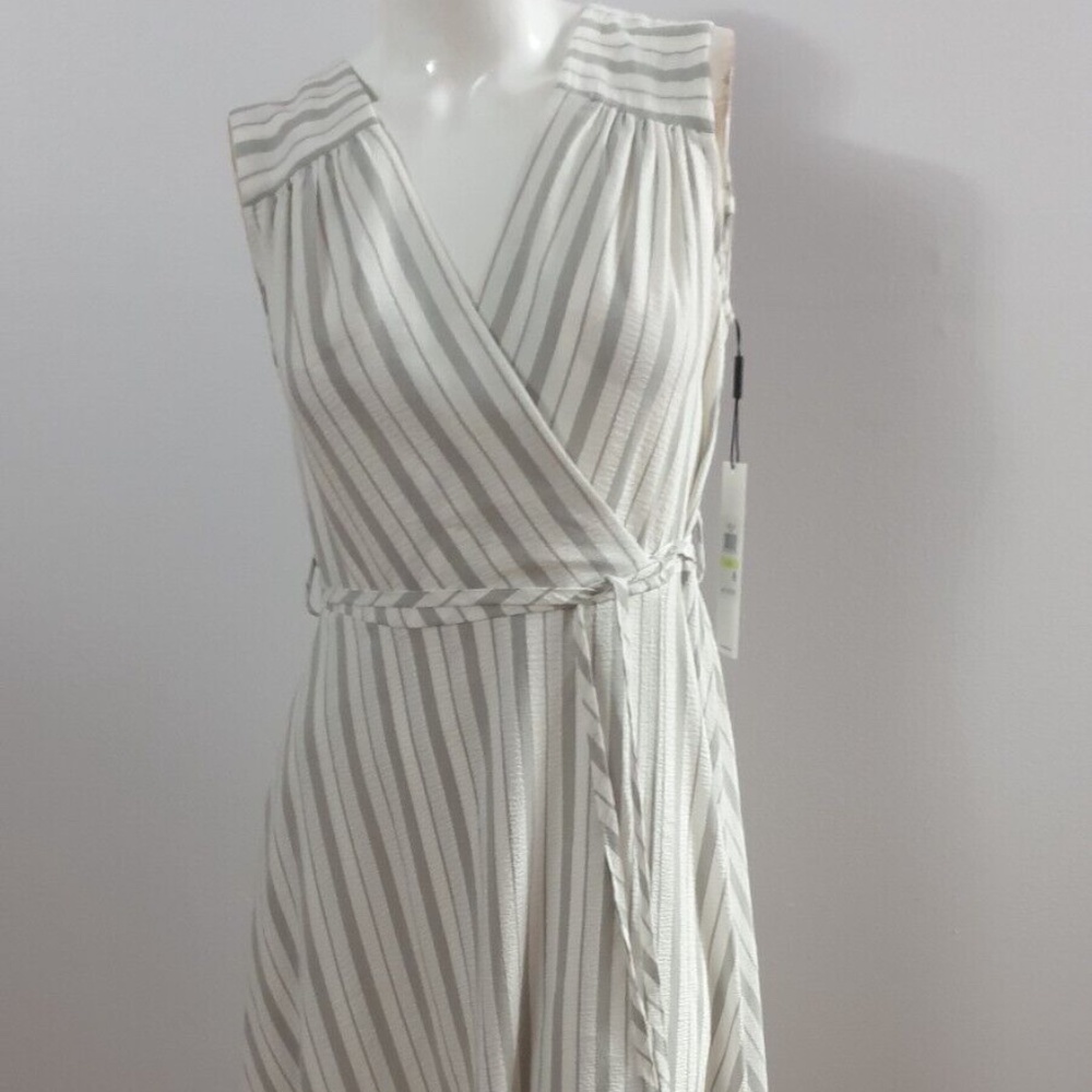 Calvin Klein Faux Wrap Dress White and Grey Seersucker Size 8